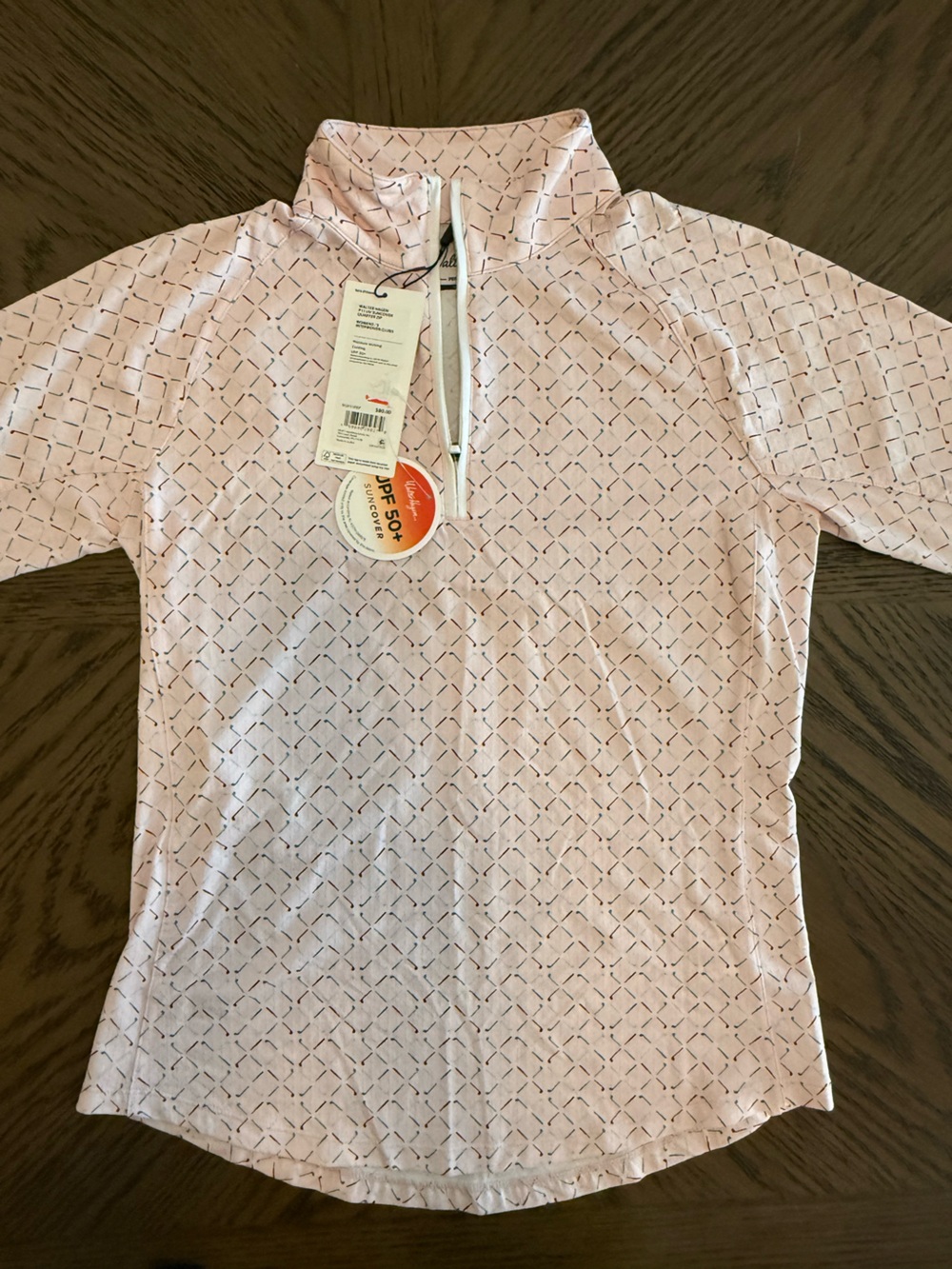 Walter Hagen Light Pink Suncover Top with Navy Diamond Print